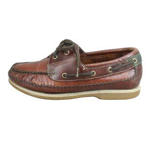 HS Trask Men's Brown Leather Moc Toe Handsewn Boat Shoes Size 7.5 M